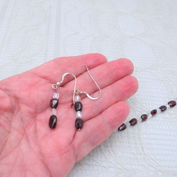Handmade Garnet Jewelry Set, Garnet Necklace, Earrings, Bracelet, Gift For Her - Picture 6 of 9